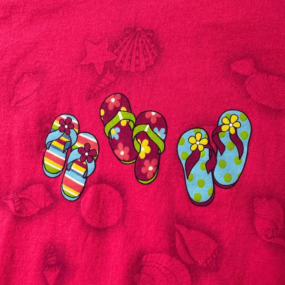 Flip Flop Sea Shells Shirt Pink Womens Large Graphic Tee Casual Beach Summer Top - Picture 2 of 5